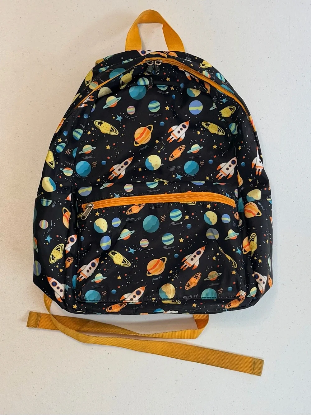 Kids Space Rocket Backpack - Black with Multi-Color Planets